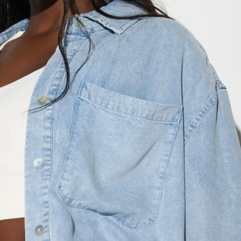 NEW Spiritual Gangster - S Women's Beaudry‎ Oversized Chambray Button-Up Shirt - Picture 3 of 8